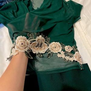 Green Pencil Skirt with mesh flower top.